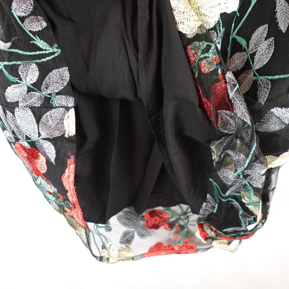 Umgee Sleeveless Dress Large Floral Embroidered Sheer Overlay Black Red White - Picture 8 of 16